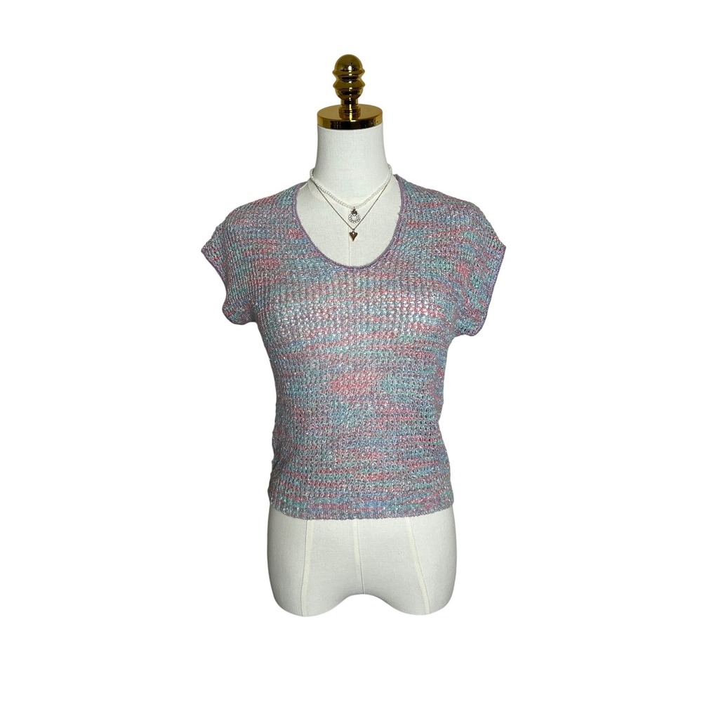 VTG Herald House Vintage Pastel Space‎ Dye Knit Top Pink Blue Medium Made in USA